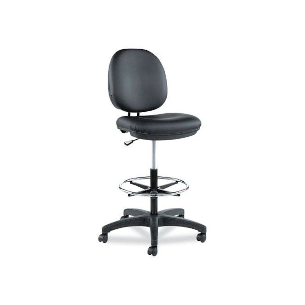 Alera Interval Series Swivel Task Stool, Supports Up to 275 lb, 23.93" to 34.53" Seat Height, Black Faux Leather. Picture 1
