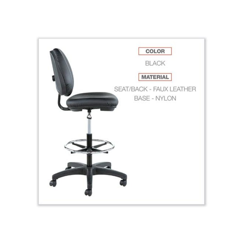 Alera Interval Series Swivel Task Stool, Supports Up to 275 lb, 23.93" to 34.53" Seat Height, Black Faux Leather. Picture 3