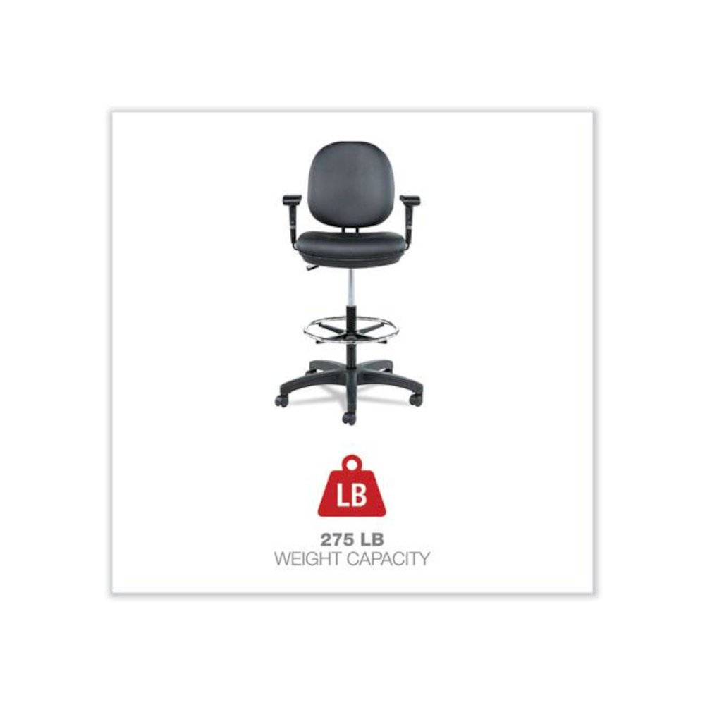 Alera Interval Series Swivel Task Stool, Supports Up to 275 lb, 23.93" to 34.53" Seat Height, Black Faux Leather. Picture 4
