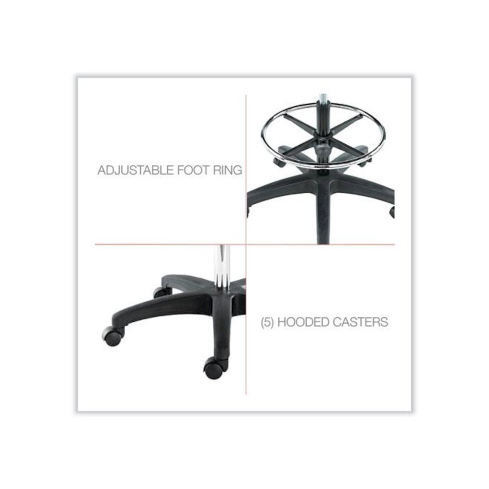 Alera Interval Series Swivel Task Stool, Supports Up to 275 lb, 23.93" to 34.53" Seat Height, Black Faux Leather. Picture 5