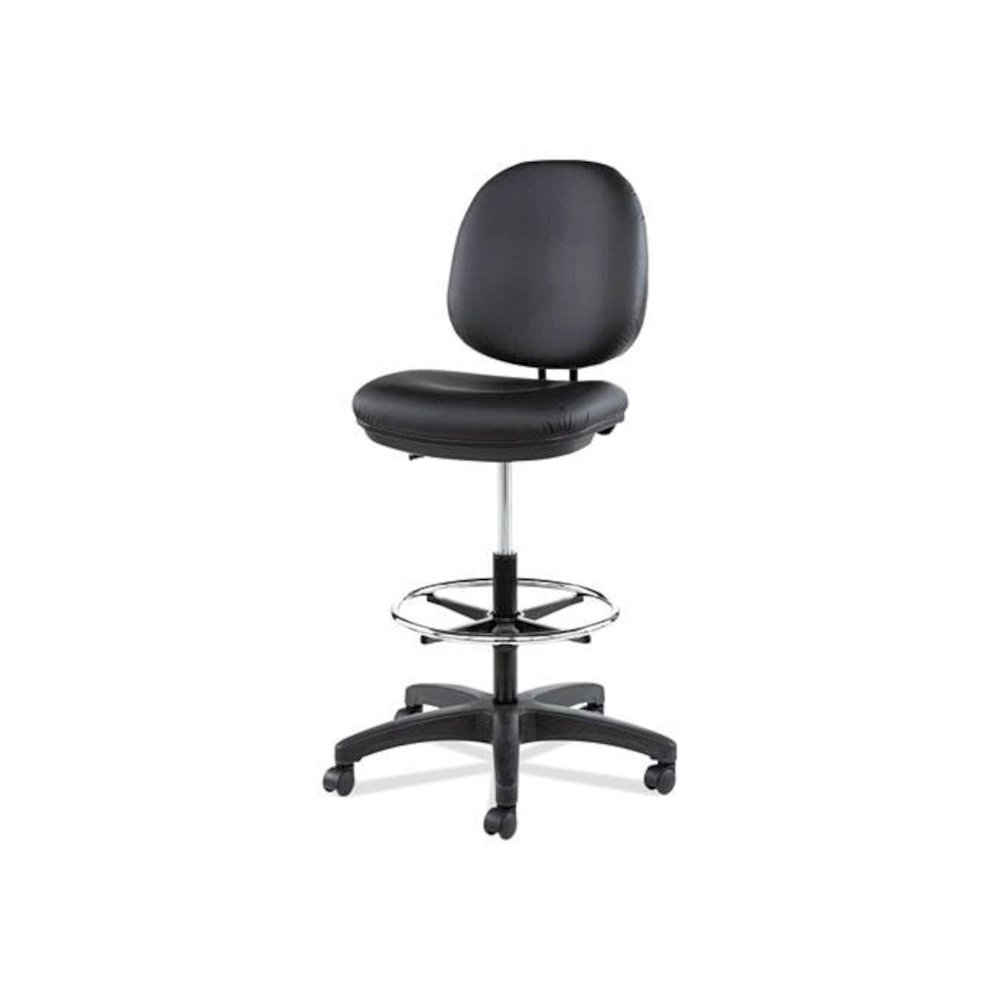 Alera Interval Series Swivel Task Stool, Supports Up to 275 lb, 23.93" to 34.53" Seat Height, Black Faux Leather. Picture 9