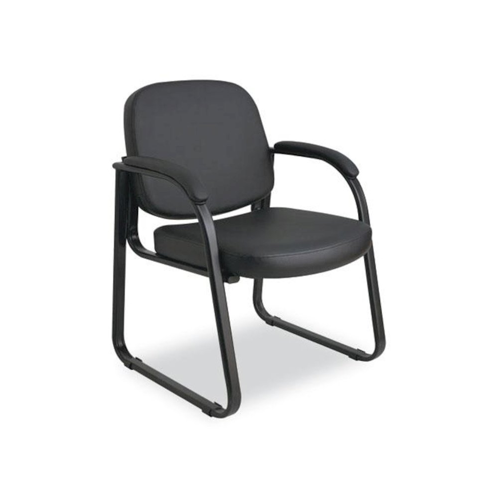 Alera Genaro Series Faux Leather Half-Back Sled Base Guest Chair, 25" x 24.80" x 33.66", Black Seat, Black Back, Black Base. Picture 1