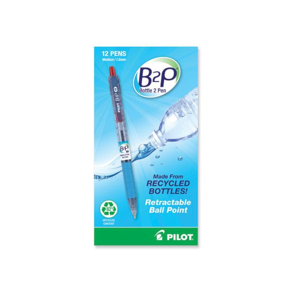 B2P Bottle-2-Pen Recycled Ballpoint Pen, Retractable, Medium 1 mm, Red Ink, Translucent Blue Barrel, Dozen. Picture 2