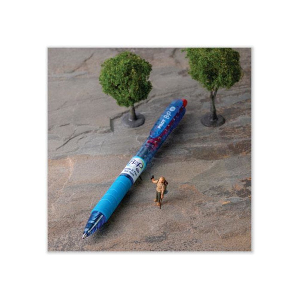 B2P Bottle-2-Pen Recycled Ballpoint Pen, Retractable, Medium 1 mm, Red Ink, Translucent Blue Barrel, Dozen. Picture 3