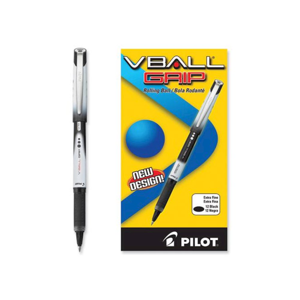 VBall Grip Liquid Ink Rollerball Pen, Stick, Extra-Fine 0.5 mm, Black Ink, Black/White Barrel, Dozen. Picture 4