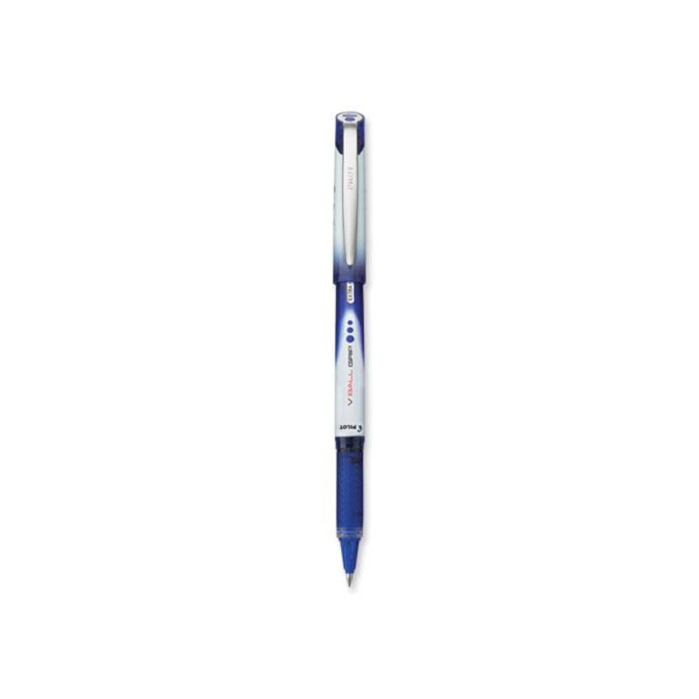 VBall Grip Liquid Ink Rollerball Pen, Stick, Extra-Fine 0.5 mm, Blue Ink, Blue/White Barrel, Dozen. Picture 1