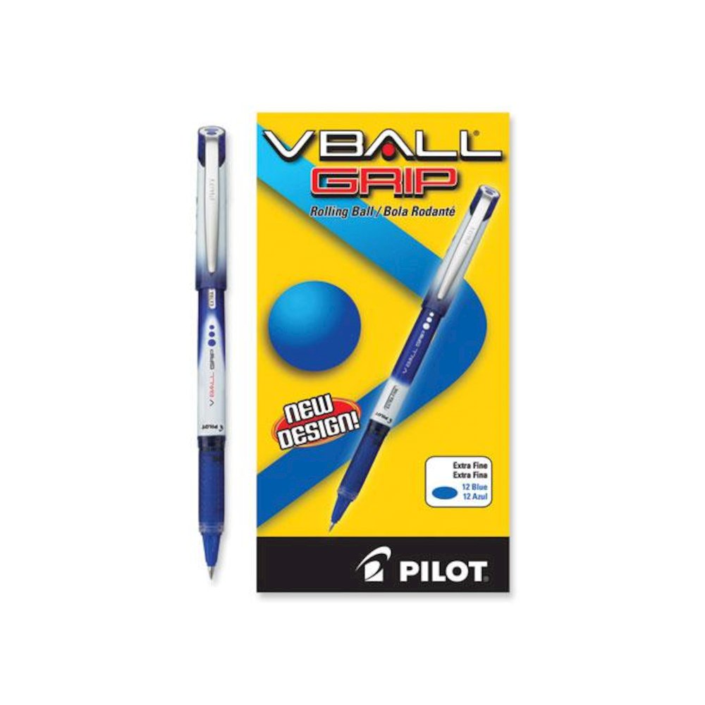 VBall Grip Liquid Ink Rollerball Pen, Stick, Extra-Fine 0.5 mm, Blue Ink, Blue/White Barrel, Dozen. Picture 4