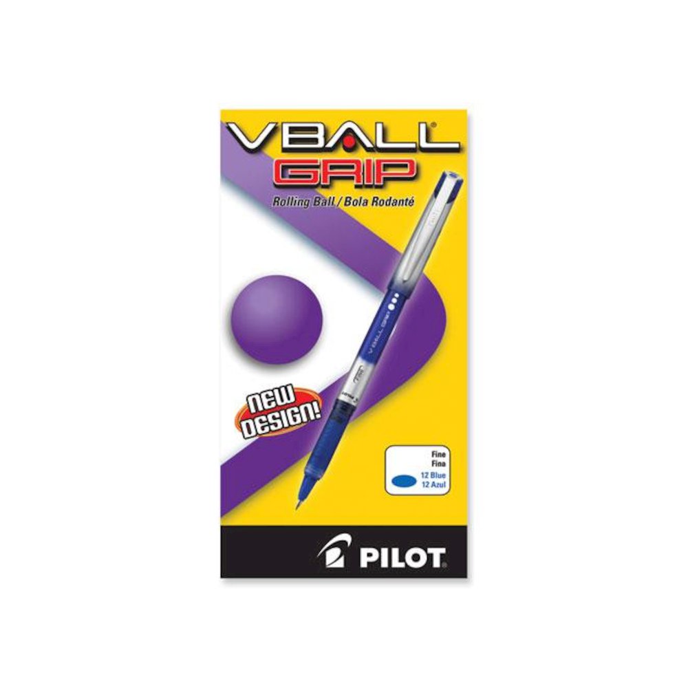 VBall Grip Liquid Ink Rollerball Pen, Stick, Fine 0.7 mm, Blue Ink, Blue/Silver Barrel, Dozen. Picture 2