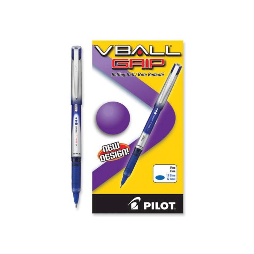 VBall Grip Liquid Ink Rollerball Pen, Stick, Fine 0.7 mm, Blue Ink, Blue/Silver Barrel, Dozen. Picture 4