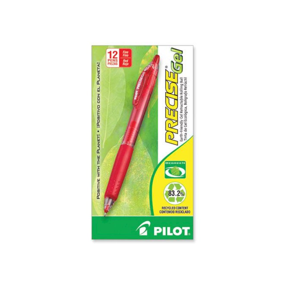Precise Gel BeGreen Gel Pen, Retractable, Fine 0.7 mm, Red Ink, Translucent Red Barrel, Dozen. Picture 2