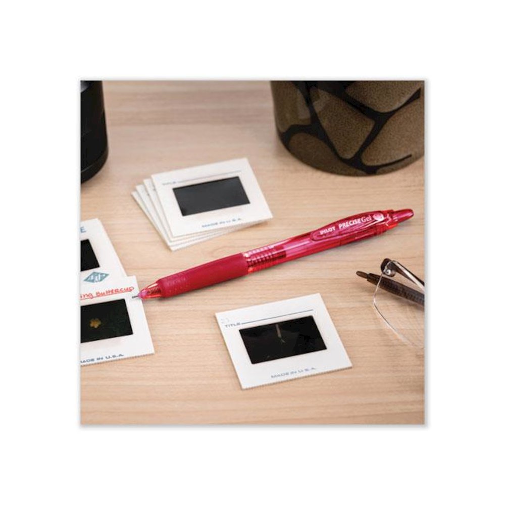Precise Gel BeGreen Gel Pen, Retractable, Fine 0.7 mm, Red Ink, Translucent Red Barrel, Dozen. Picture 4