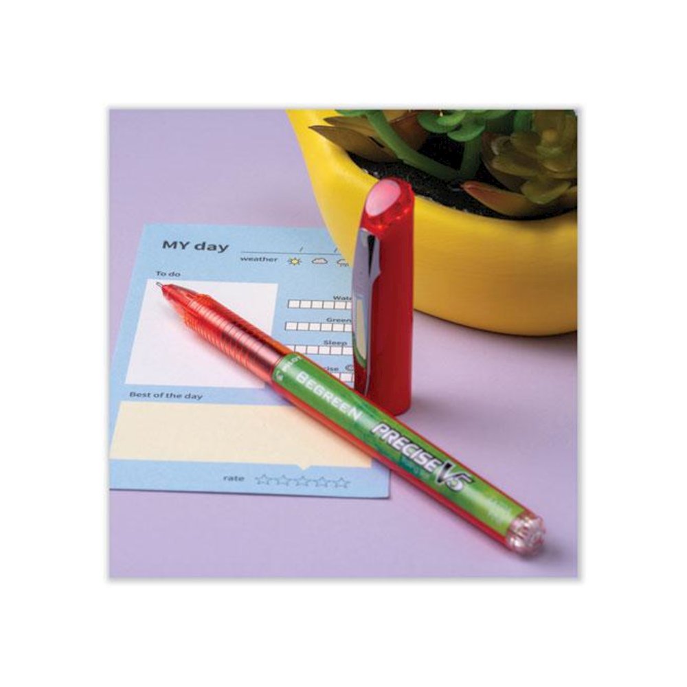 Precise V5 BeGreen Rollerball Pen, Stick, Extra-Fine 0.5 mm, Red Ink, Red Barrel, Dozen. Picture 4
