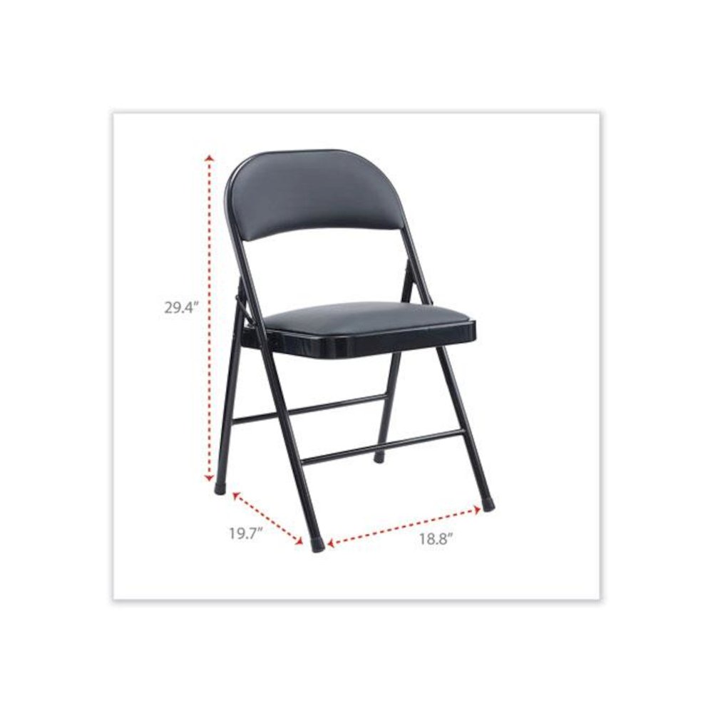 Alera PU Padded Folding Chair, Supports Up to 250 lb, Black Seat, Black Back, Black Base, 4/Carton. Picture 3