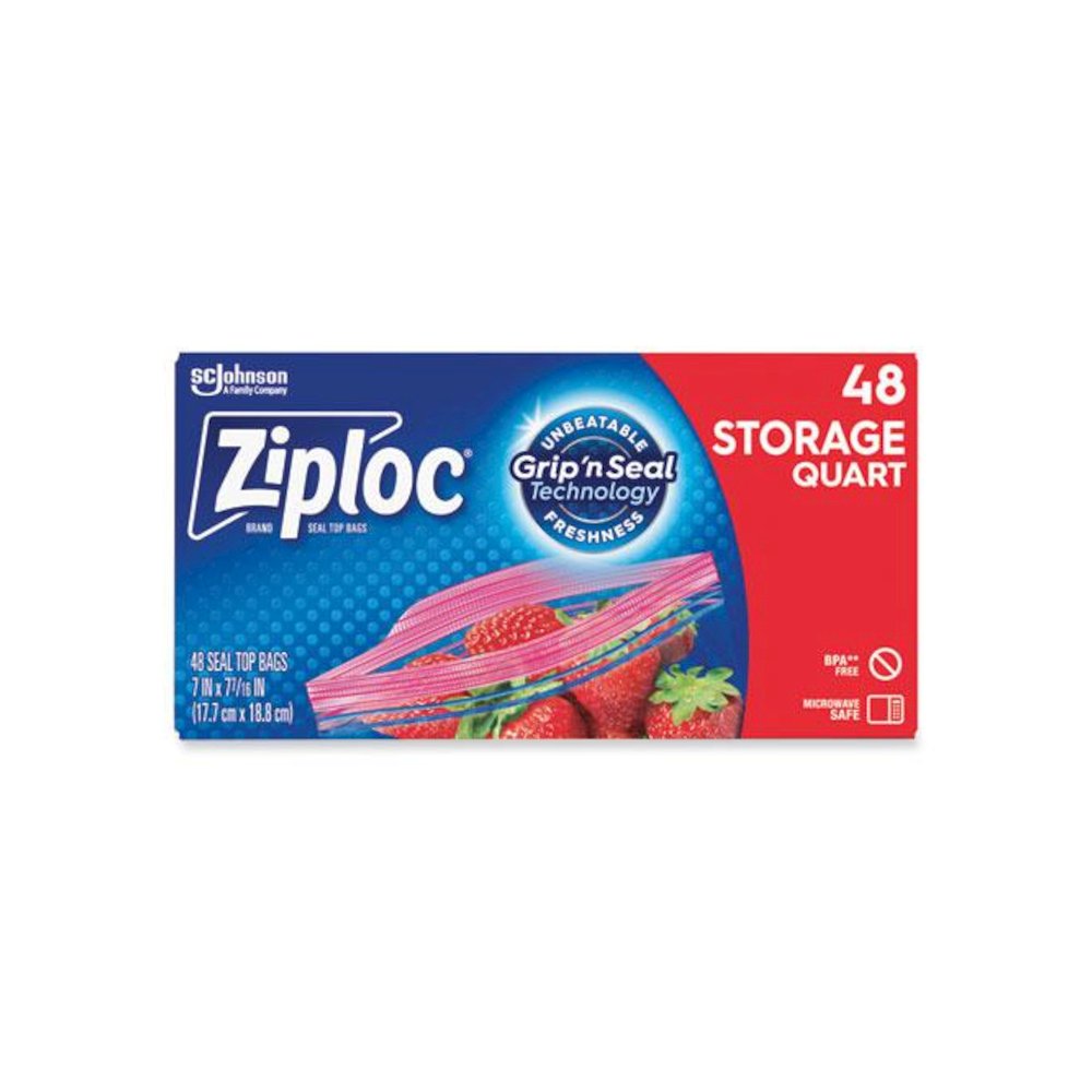 Double Zipper Storage Bags, Triple System Seal, Quart, 9.63" x 8.5", Clear, 48/Box. Picture 1