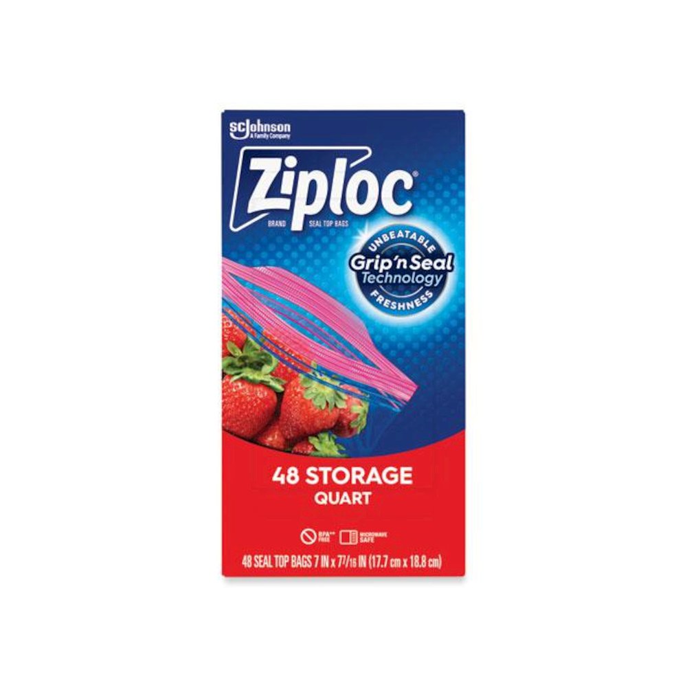 Double Zipper Storage Bags, Triple System Seal, Quart, 9.63" x 8.5", Clear, 48/Box. Picture 2
