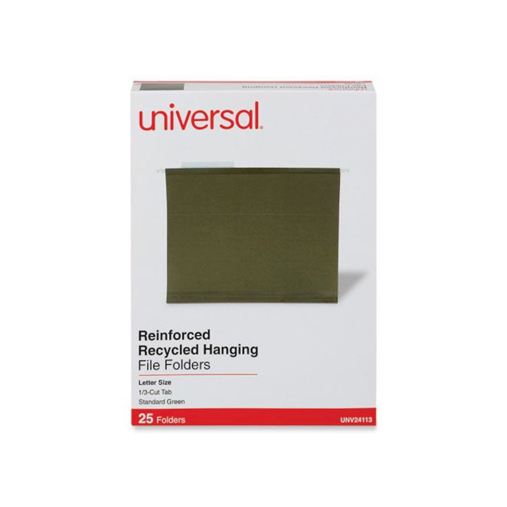Deluxe Reinforced Recycled Hanging File Folders, Letter Size, 1/3-Cut Tabs, Standard Green, 25/Box. Picture 2