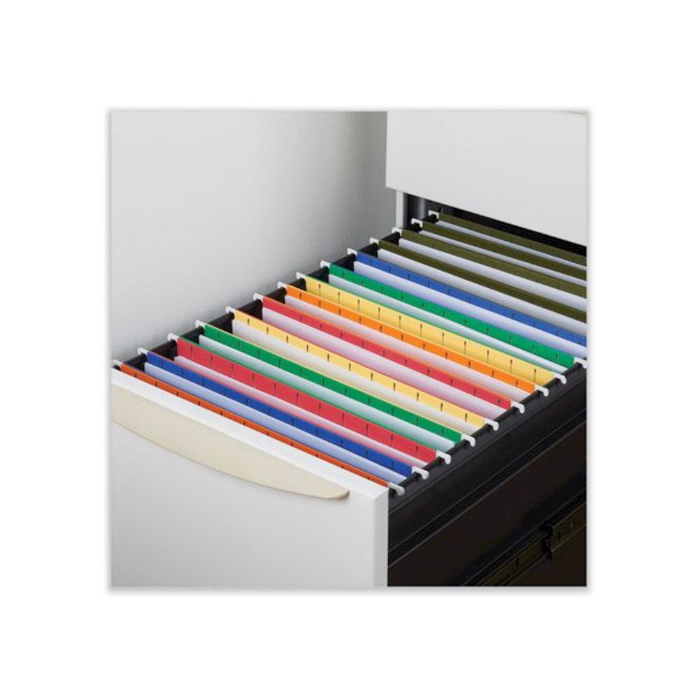 Deluxe Reinforced Recycled Hanging File Folders, Letter Size, 1/3-Cut Tabs, Standard Green, 25/Box. Picture 3
