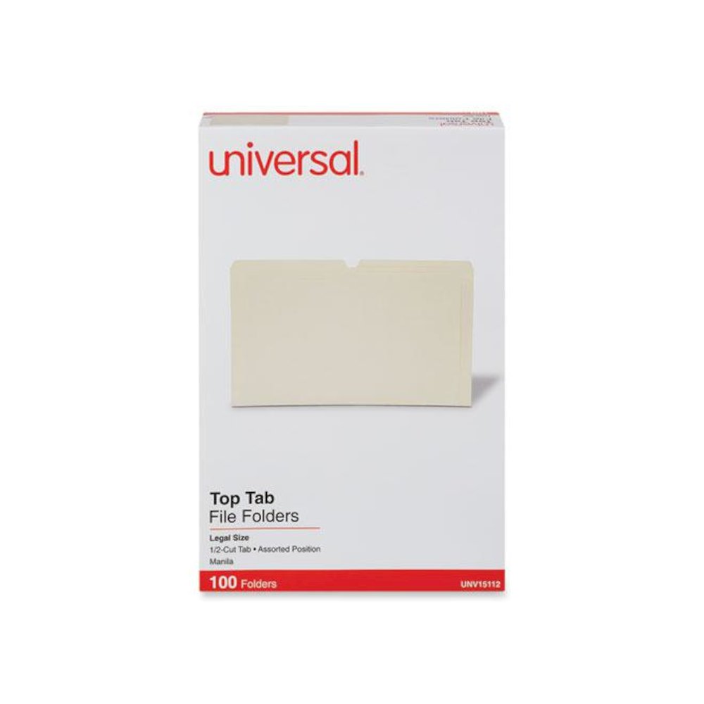 Top Tab File Folders, 1/2-Cut Tabs: Assorted, Legal Size, 0.75" Expansion, Manila, 100/Box. Picture 1
