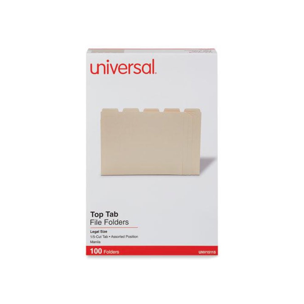 Top Tab File Folders, 1/5-Cut Tabs: Assorted, Legal Size, 0.75" Expansion, Manila, 100/Box. Picture 1