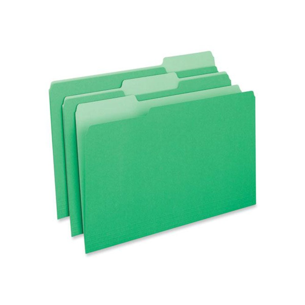 Interior File Folders, 1/3-Cut Tabs: Assorted, Legal Size, 11-pt Stock, Green, 100/Box. Picture 1