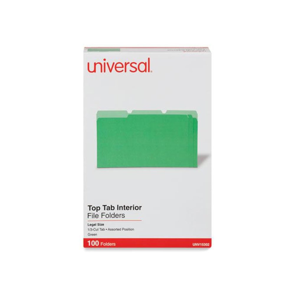 Interior File Folders, 1/3-Cut Tabs: Assorted, Legal Size, 11-pt Stock, Green, 100/Box. Picture 2