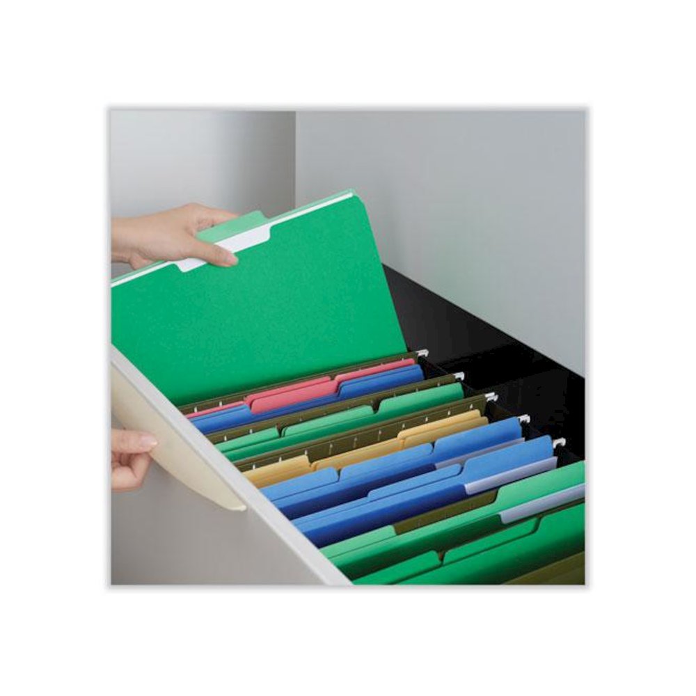Interior File Folders, 1/3-Cut Tabs: Assorted, Legal Size, 11-pt Stock, Green, 100/Box. Picture 4