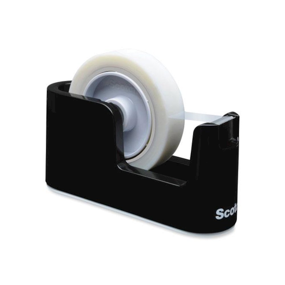 Heavy Duty Weighted Desktop Tape Dispenser with One Roll of Tape, 3" Core, ABS, Black. Picture 1