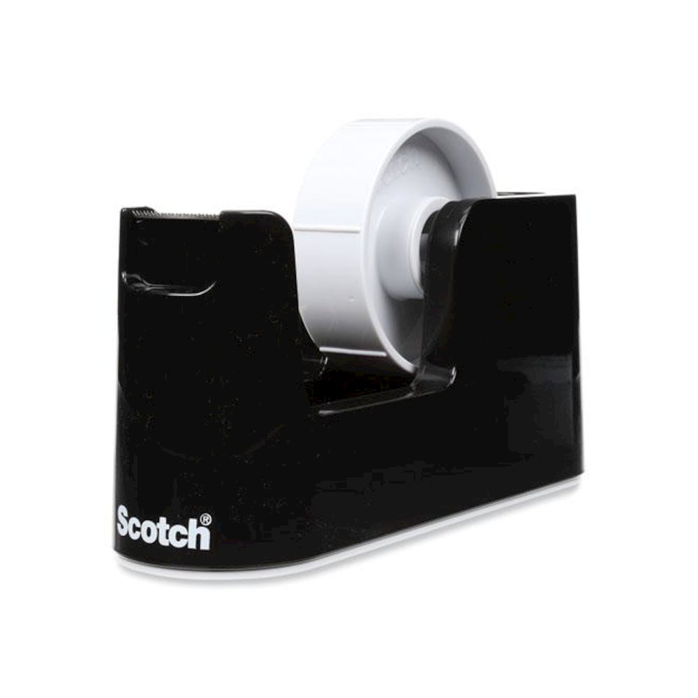 Heavy Duty Weighted Desktop Tape Dispenser with One Roll of Tape, 3" Core, ABS, Black. Picture 4