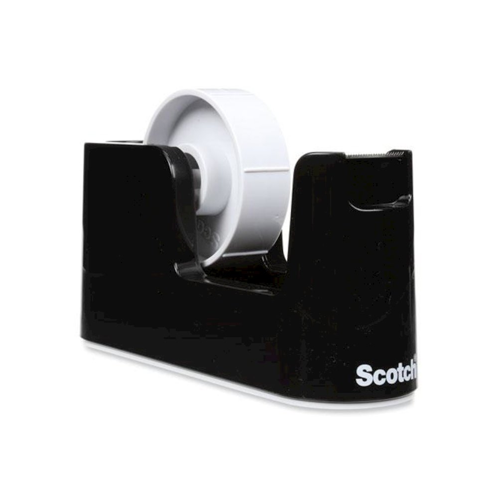 Heavy Duty Weighted Desktop Tape Dispenser with One Roll of Tape, 3" Core, ABS, Black. Picture 3