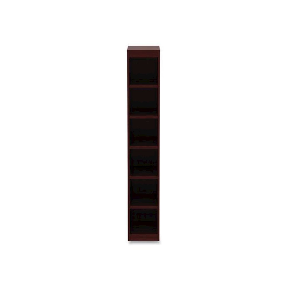 Alera Valencia Series Narrow Profile Bookcase, Six-Shelf, 11.81w x 11.81d x 71.73h, Mahogany. Picture 4