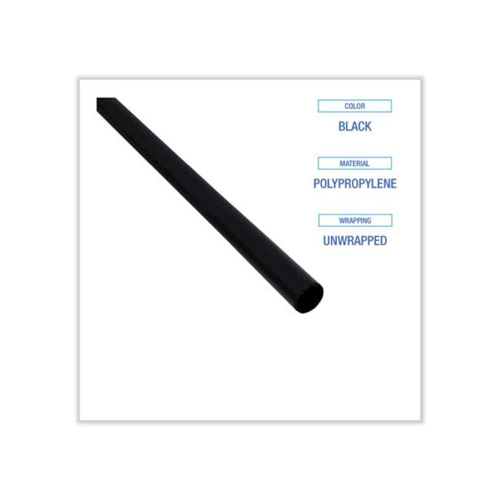 Single-Tube Stir-Straws, 5.25", Polypropylene, Black, 1,000/Pack, 10 Packs/Carton. Picture 4