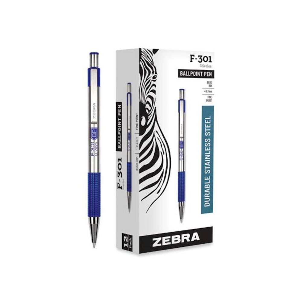 F-301 Ballpoint Pen, Retractable, Fine 0.7 mm, Blue Ink, Stainless Steel/Blue Barrel. Picture 1