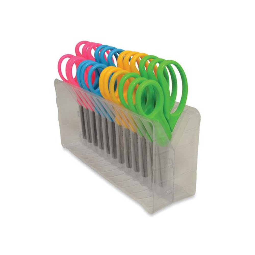 For Kids Scissors Teacher's Pack, Rounded Tip, 5" Long, 1.75" Cut Length, Straight Assorted Color Handles, 12/Pack. Picture 3