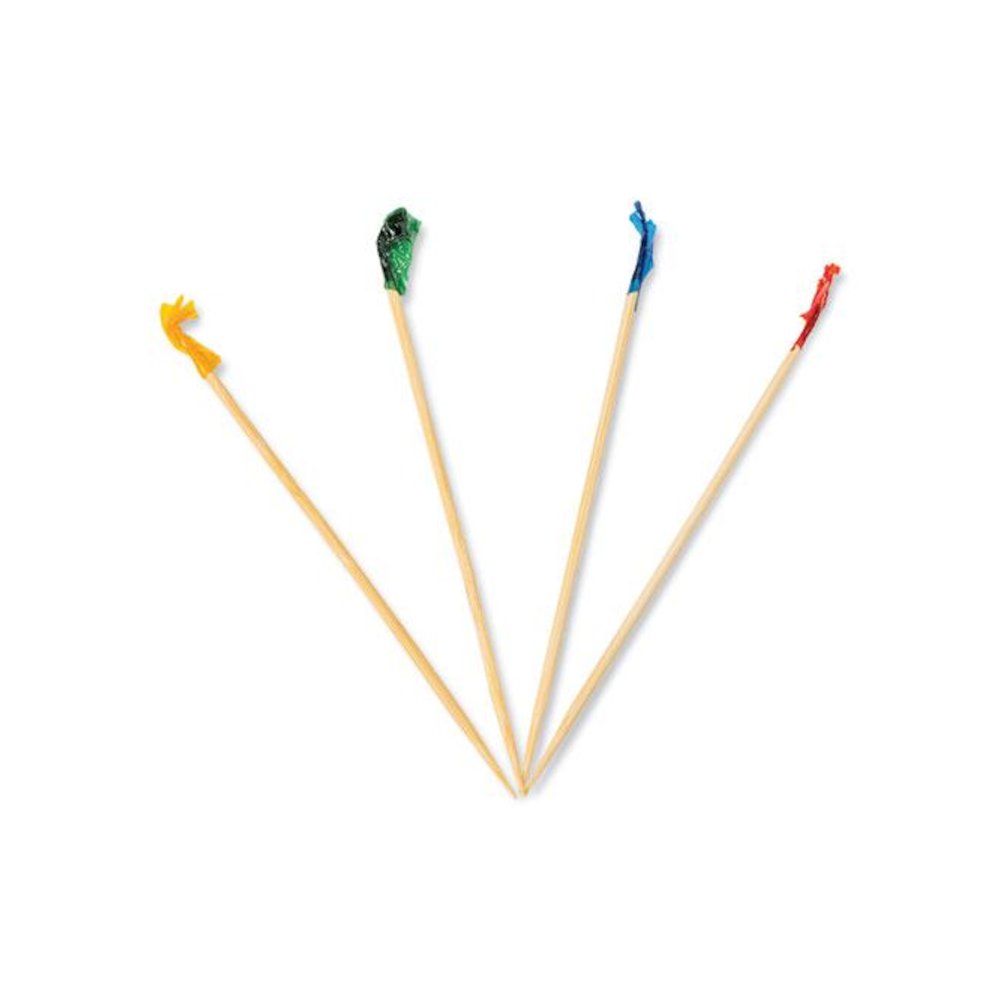 Cellophane-Frill Wood Picks, 4", Bamboo, Assorted Colors, 10,000/Carton. Picture 1