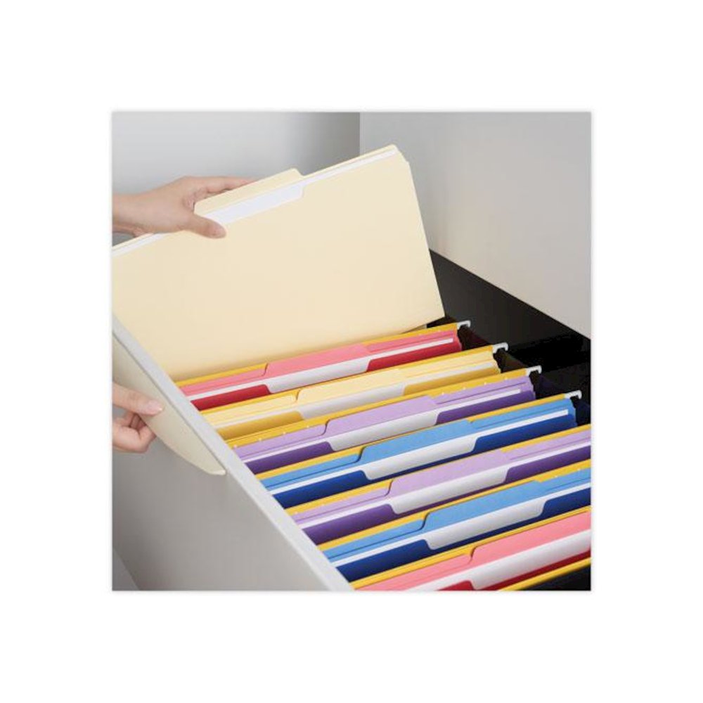 Top Tab File Folders, 1/2-Cut Tabs: Assorted, Legal Size, 0.75" Expansion, Manila, 100/Box. Picture 2