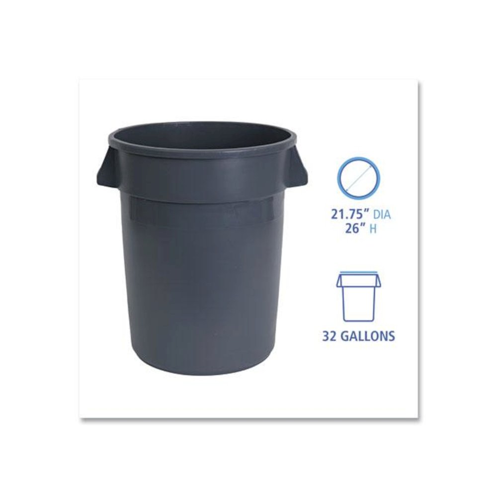 Round Waste Receptacle, 32 gal, Linear-Low-Density Polyethylene, Gray. Picture 2