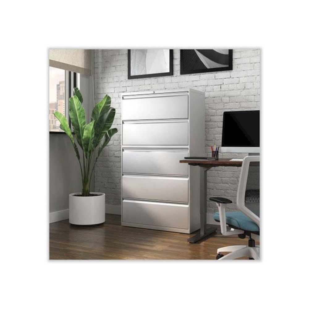 Lateral File, 5 Legal/Letter/A4/A5-Size File Drawers, Light Gray, 36" x 18.63" x 67.63". Picture 7