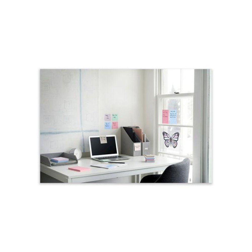 100% Recycled Paper Super Sticky Notes, 3" x 3", Wanderlust Pastels, 70 Sheets/Pad, 5 Pads/Pack. Picture 4