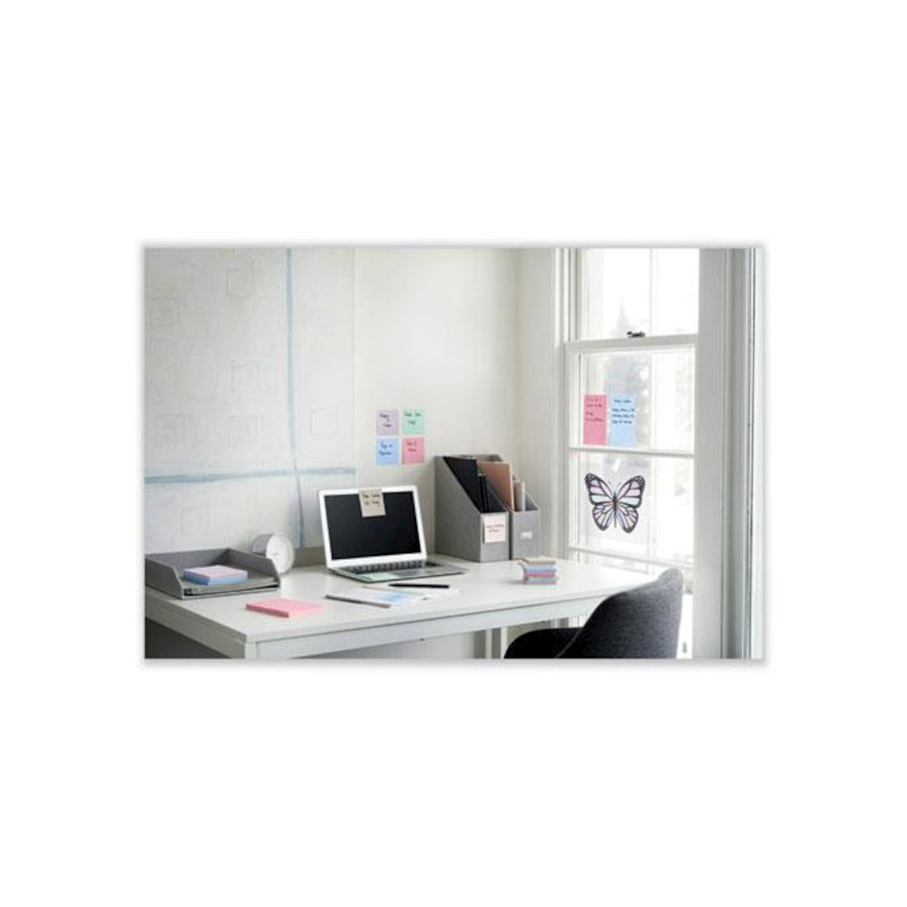 100% Recycled Paper Super Sticky Notes, 3" x 3", Wanderlust Pastels, 70 Sheets/Pad, 12 Pads/Pack. Picture 4