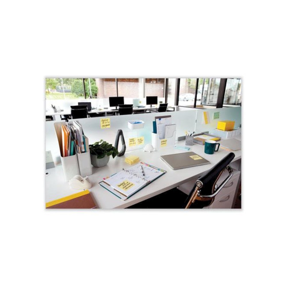 100% Recycled Paper Super Sticky Notes, 3" x 3", Canary Yelow, 70 Sheets/Pad, 12 Pads/Pack. Picture 4