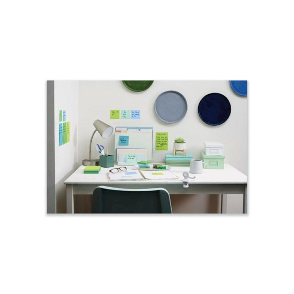 100% Recycled Paper Super Sticky Notes, 3" x 3", Oasis, 70 Sheets/Pad, 5 Pads/Pack. Picture 4