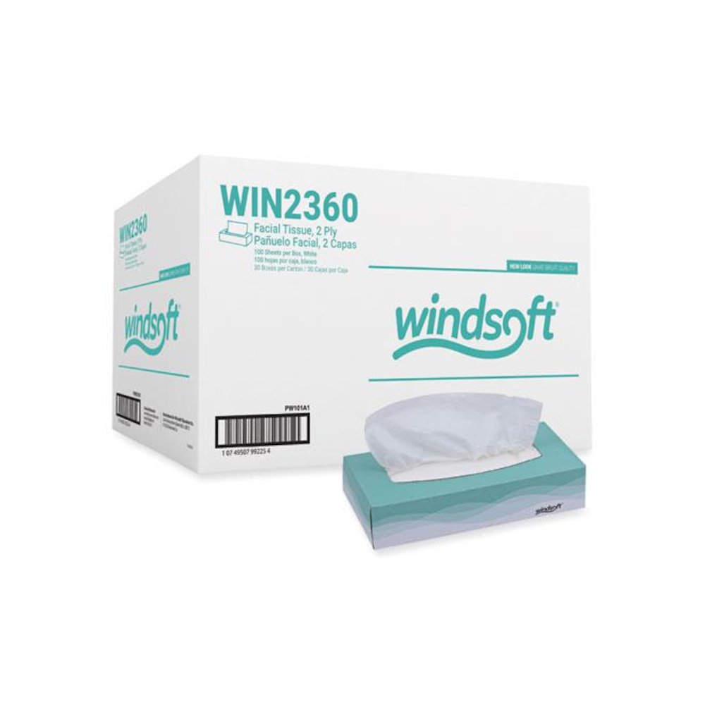 Facial Tissue, Flat Pop-Up Box, 2-Ply, White, 100 Sheets/Box, 30 Boxes/Carton. Picture 8