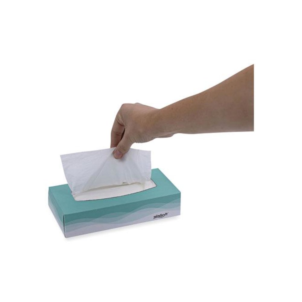 Facial Tissue, Flat Pop-Up Box, 2-Ply, White, 100 Sheets/Box, 30 Boxes/Carton. Picture 7