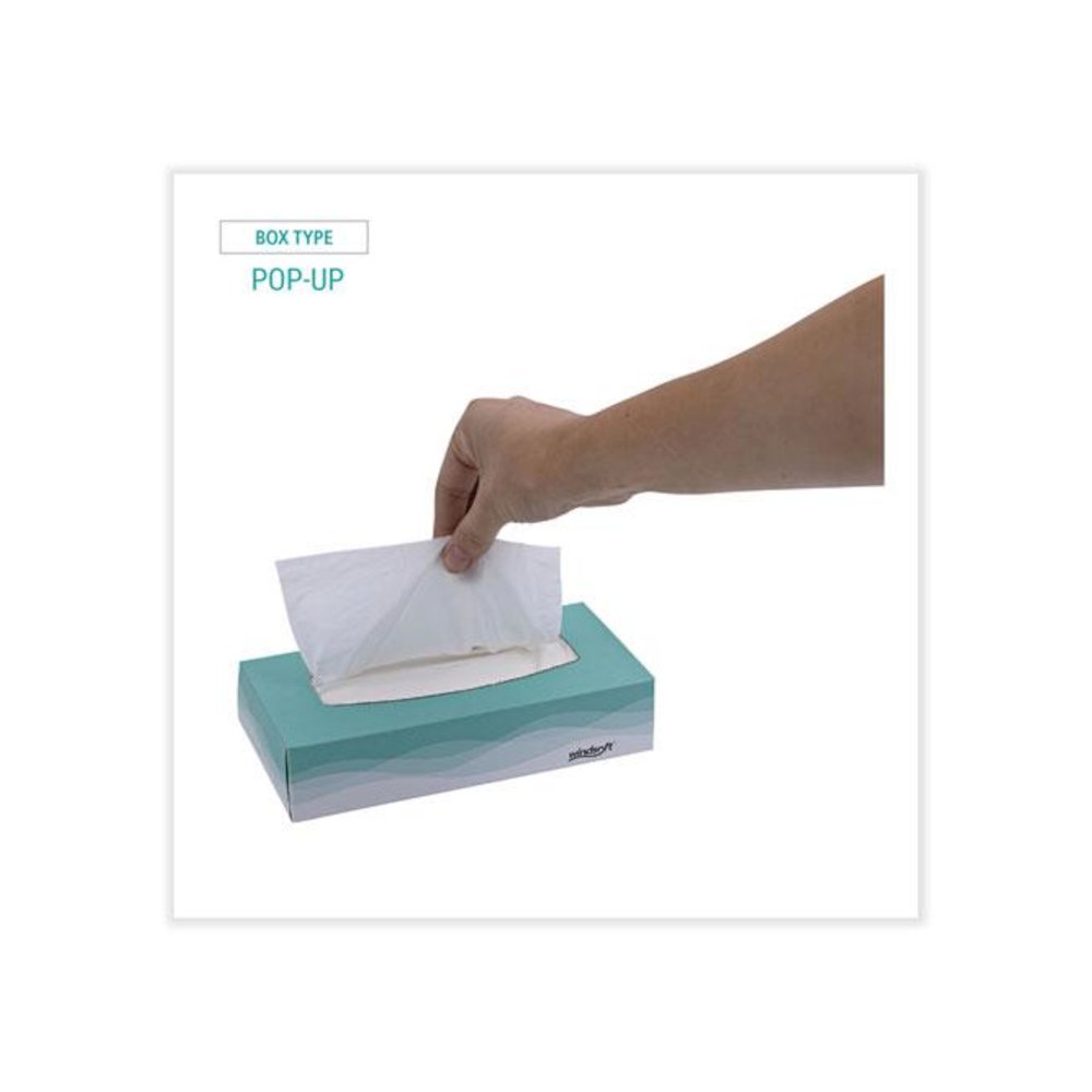 Facial Tissue, Flat Pop-Up Box, 2-Ply, White, 100 Sheets/Box, 30 Boxes/Carton. Picture 5