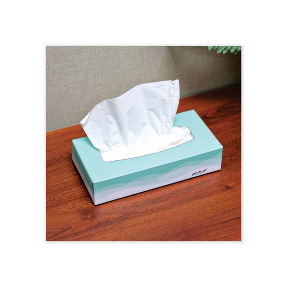 Facial Tissue, Flat Pop-Up Box, 2-Ply, White, 100 Sheets/Box, 30 Boxes/Carton. Picture 4