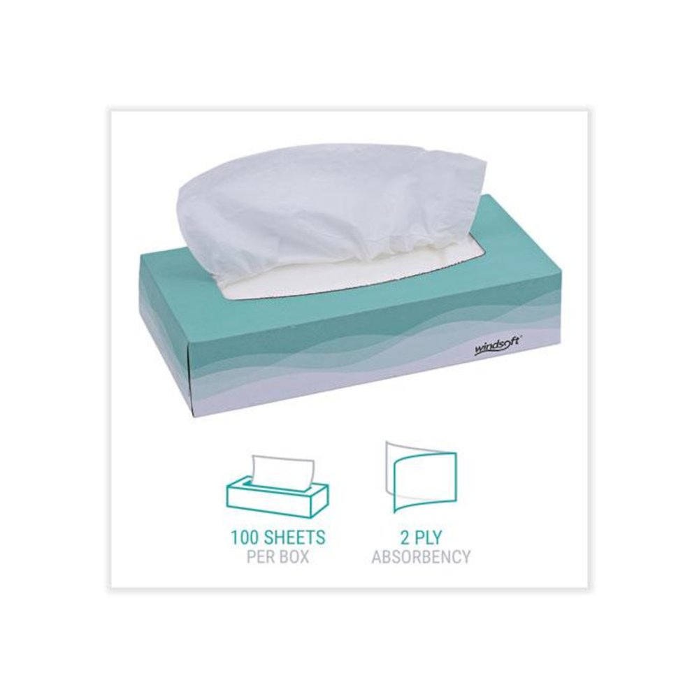 Facial Tissue, Flat Pop-Up Box, 2-Ply, White, 100 Sheets/Box, 30 Boxes/Carton. Picture 3