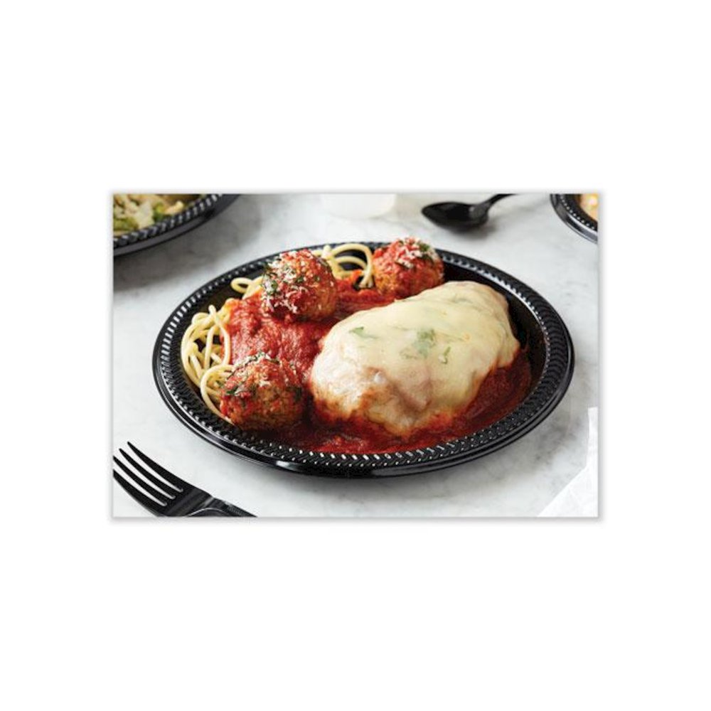Meadoware Impact Plastic Dinnerware, Plate, 8.9" dia, Black, 400/Carton. Picture 4