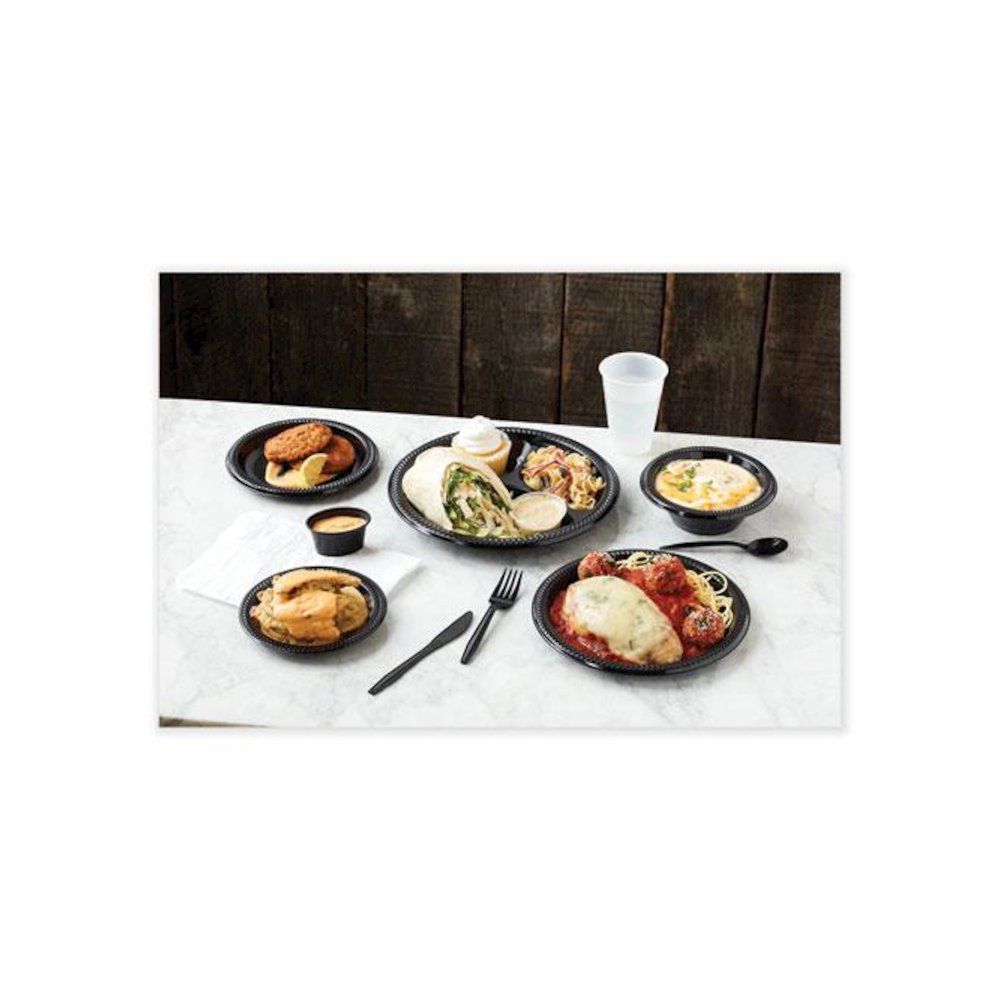 Meadoware Impact Plastic Dinnerware, Plate, 8.9" dia, Black, 400/Carton. Picture 3
