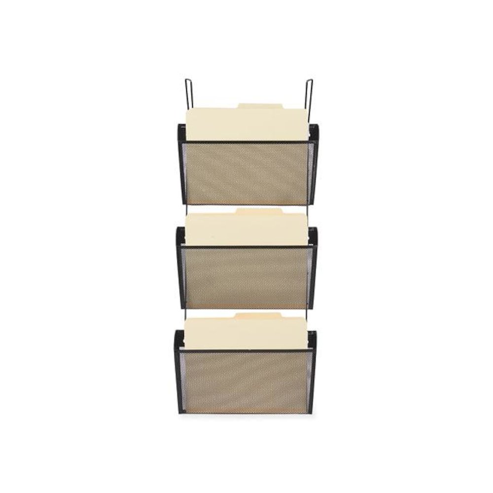 Mesh Three-Pack Wall Files, 3 Sections, Letter Size, 14.13" x 3.38" x 8.5", Black. Picture 4