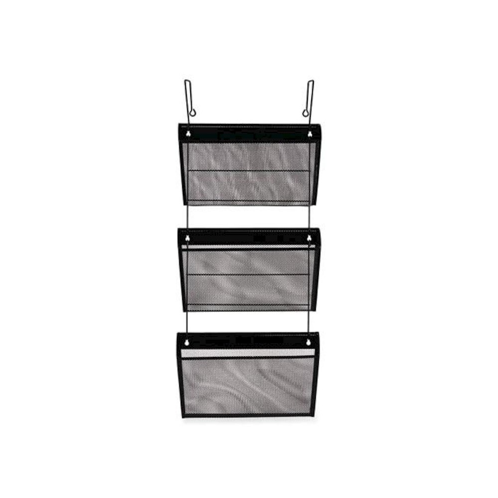 Mesh Three-Pack Wall Files, 3 Sections, Letter Size, 14.13" x 3.38" x 8.5", Black. Picture 1